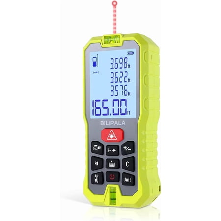 Laser Measure, 165ft Digital Laser Distance Meter with 2 Bubble Levels, 2" Backlit LCD, High Precision Laser Measuring Tool,Area Measurement,Volume and Pythagoras, Mute, Battery Included