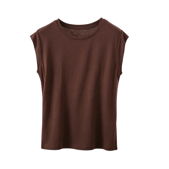 ctdiral Womens Crew Neck Sleeveless Tank Tops Solid Color Crop Tank Tops Lightweight Loose Fit Tunic Tops Summer Casual Going Out Tee Coffee XXL