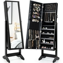 Costway Jewelry Cabinet Stand Mirror Armoire Lockable Organizer Large Storage Box Black