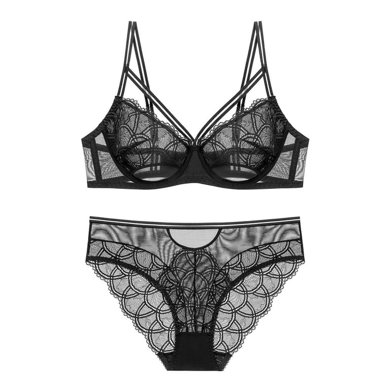 WQJNWEQ Clearance Lady’S Lacing Hollow Lingerie Padded Bralette Plus Size  Sexy Push Up Bras Sexy Ultra-Thin High Beauty Lace Underwear Two-Piece Set