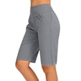 thumbnail image 7 of Lpmadey Women's High Waist Knee Length Yoga Bermuda Shorts with Pockets, Solid Straight Leg Lounge Yoga Workout Shorts, 7 of 7