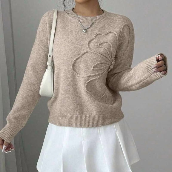 Embroidered Butterfly Knit Sweater (S, Beige)