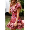 thumbnail image 4 of Women’s Summer Wrap V Neck Bohemian Floral Print Ruffle Swing A Line Beach Mini Dress, 4 of 6