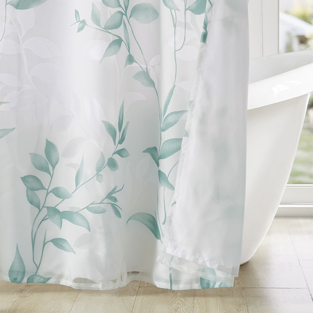 MAYEERTY Burnout Printed Shower Curtain, Seafoam Floral Bathroom Shower Curtains