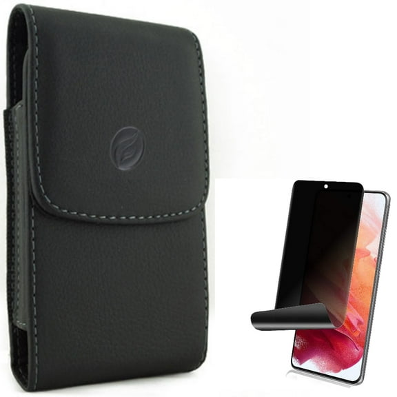 Case Belt Clip and Privacy Screen Protector for Samsung Galaxy S22 Phone - Leather Holster Cover Pouch & TPU Film Fingerprint Works Anti-Peep Anti-Spy Accessory Bundle