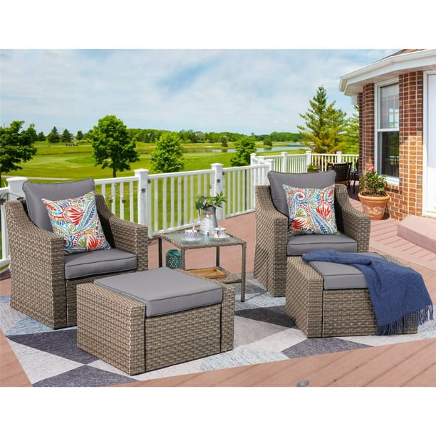 Superjoe 5 Pcs Patio Furniture Sets Outdoor Wicker Lounge Chair with