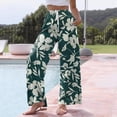 thumbnail image 6 of Women’s Wide Leg Pants Vintage Floral Print Casual Drawstring Waist Beach Pants with Pockets, Loose Fit Womens Summer Vacation Pants, Green, XL, 6 of 7