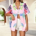 thumbnail image 2 of Alun Women's Summer Hawaiian Tops Tropical Plant Printing Short Sleeve Button down Shirts Casual Relaxed Fit Lightweight Breathable Beach Holiday Blouse Outfits 3—Pink XXXL, 2 of 4