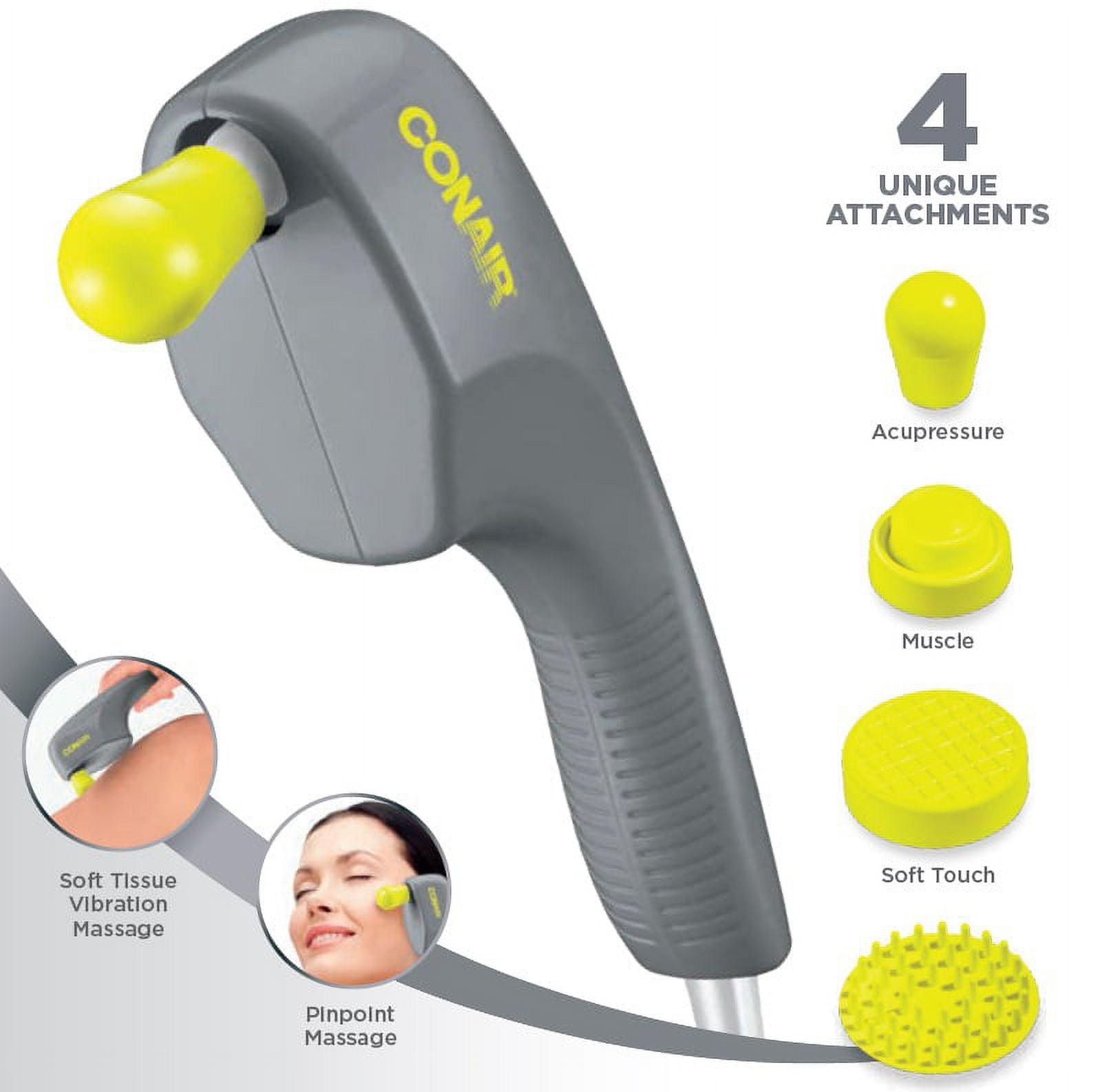 Conair Care Touch-n-Tone Handheld Massager w/ 4 Attachments, HM8WG23