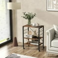 thumbnail image 3 of 3-Layer Microwave Stand Bakers Rack, Kitchen Rolling Cart with 4 Universal Wheels and 10 Removable Hooks, Coffee Cart Shelf Organizer for Kitchen, Living Room, Entryway, Rustic Brown, 3 of 8