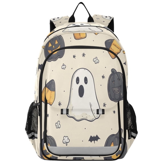 FORMRS Unisex School Backpack 17" Student Travel Bag with Laptop Compartment, Halloween Black Pumpkins