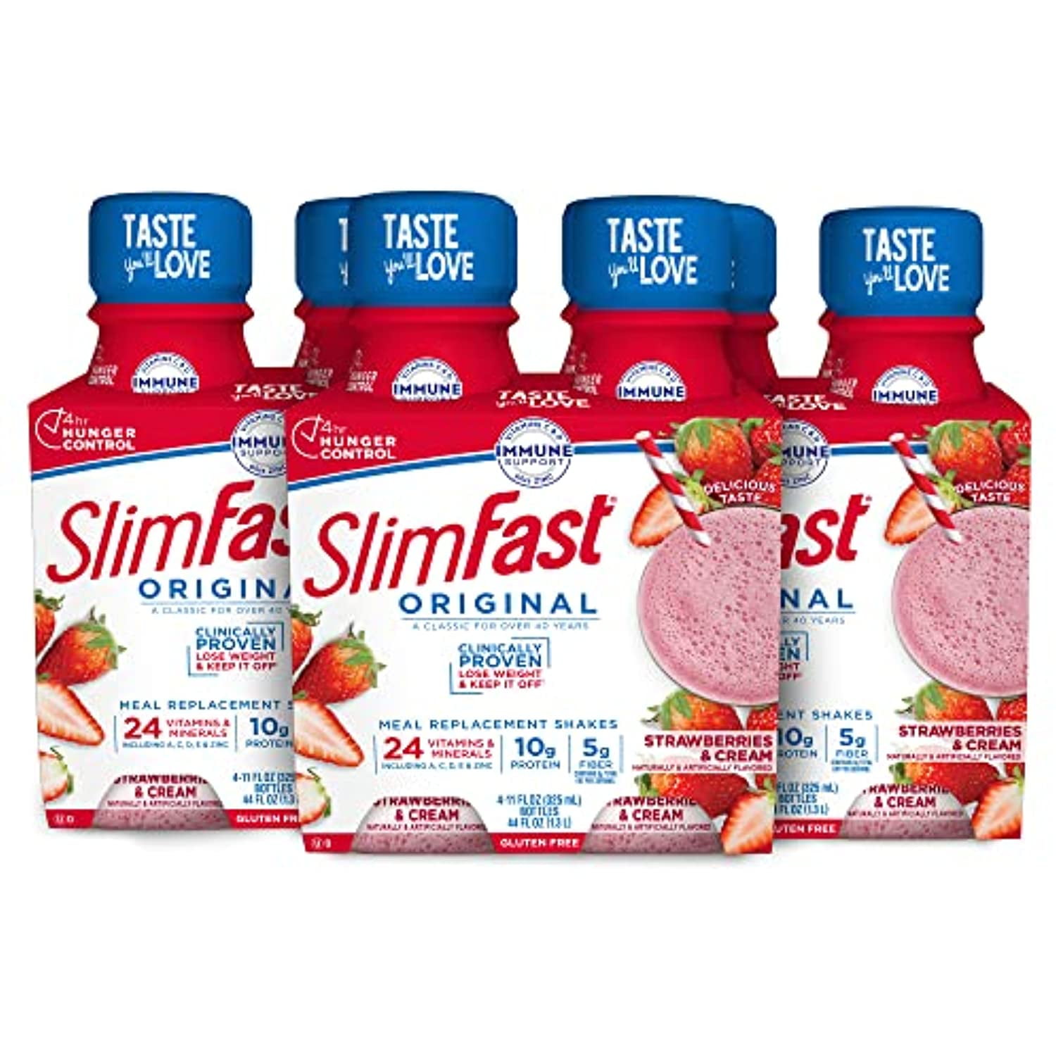 Slimfast Meal Replacement Shake, Original Strawberries & Cream, 10G Of Ready To Drink Protein For Weight Loss, 11 Fl. Oz Bottle, 4 Count (Pack Of 3)