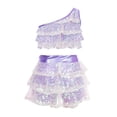 thumbnail image 4 of Kids Off Shoulder Crop Top and Skirt Set Sequin Dance Girls Dress up Clothes Halloween Kids 8-9 Years, 4 of 6