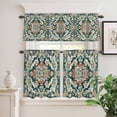thumbnail image 2 of 3 Piece Kitchen Curtains and Valances Set Teal Green Boho Boho Cafe Curtains 36 Inch Length Abstract Medieval Vintage Floral Valance & Tier Curtain for Living Room Bedroom Window 54"x18"+27"x36"*2, 2 of 6