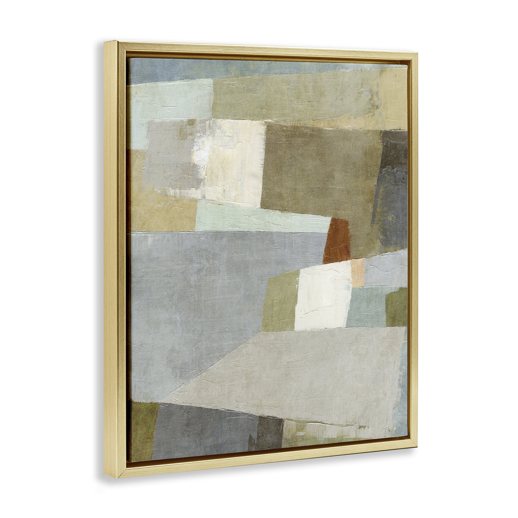 Stupell Industries Causeway Neutral Geometrics Gold Framed Floater Canvas Wall Art, design by Suzanne Nicoll