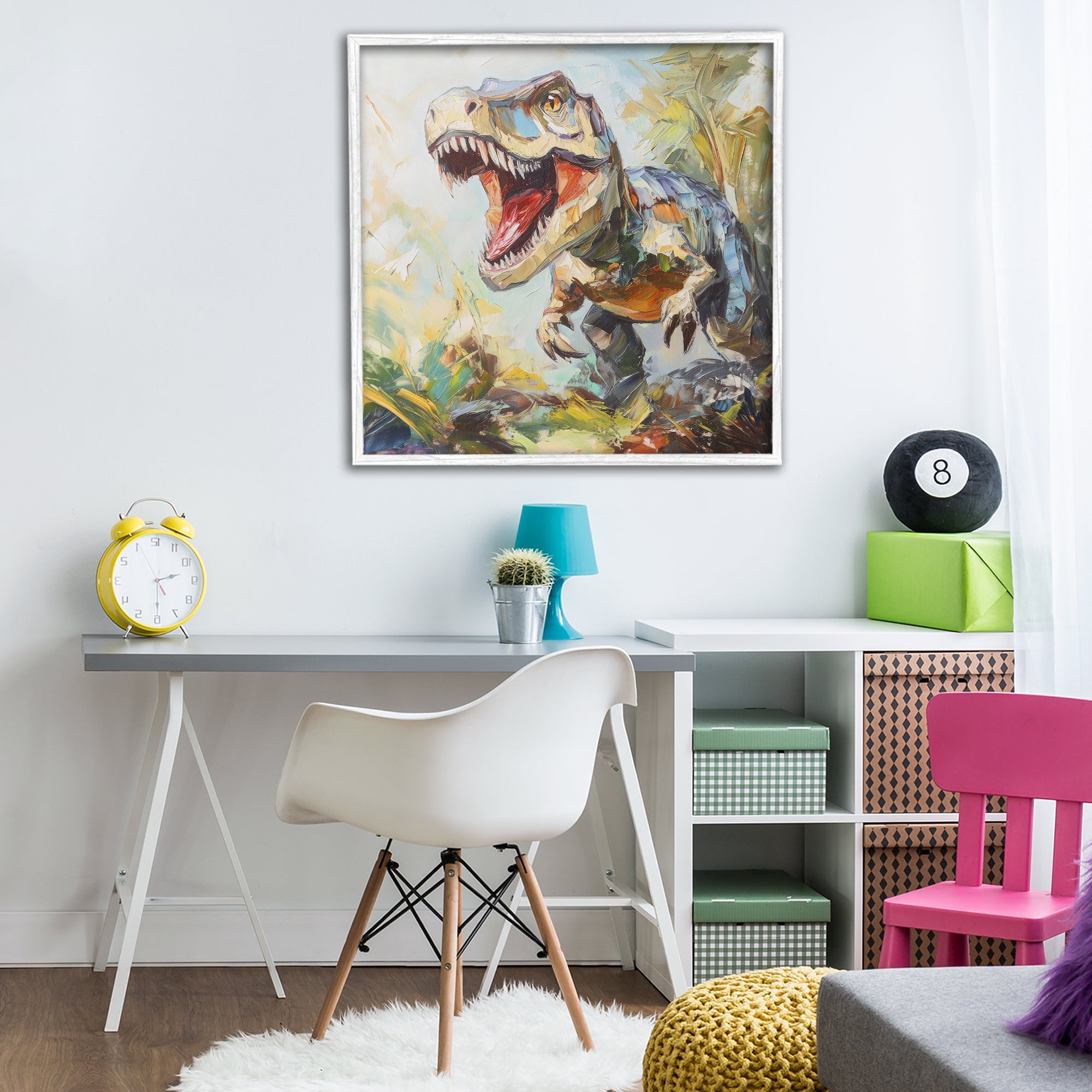 Stupell Industries Enchanting T-Rex Roar White Framed Giclee Art, design by Creative Studio