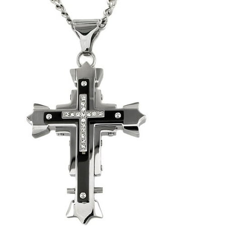 CZ Two-Tone Stainless Steel Cross Necklace