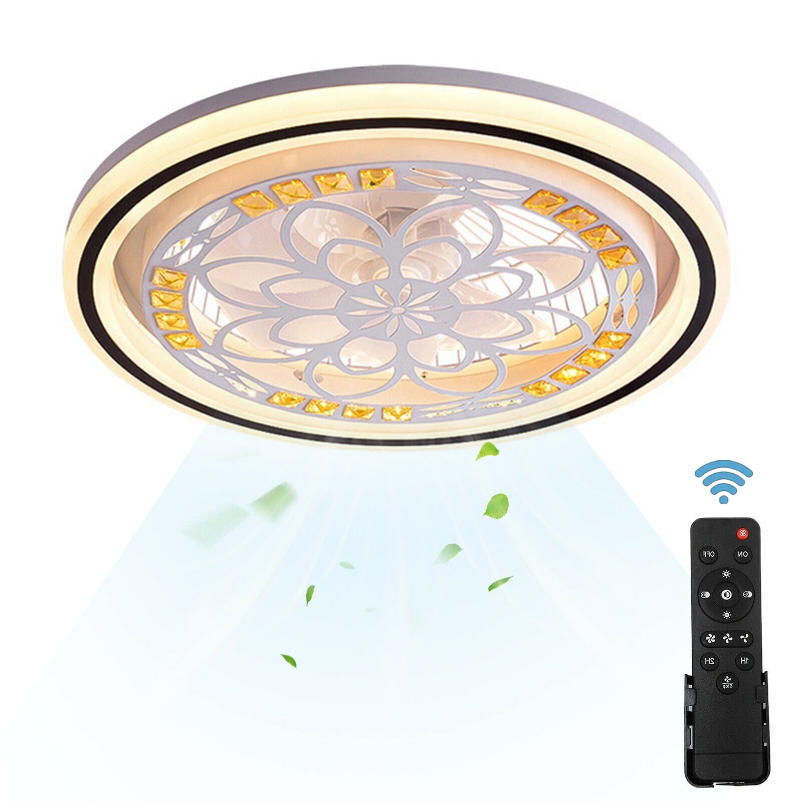 20'' Fandelier Ceiling Fans with Lights Invisible Bedroom Ceiling Fan Light Led Ceiling Fan with Lights Bladeless Fan Ceiling Light +Remote for Indoor Bedroom Living Room Kitchen Home