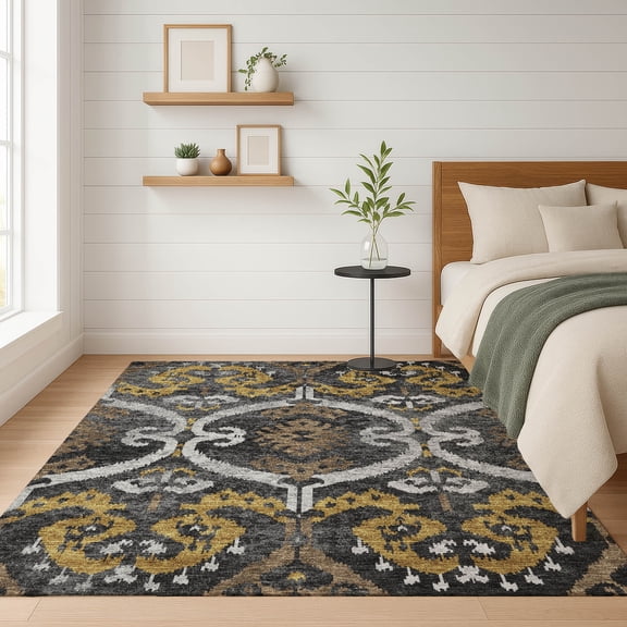 Addison Rugs Chantille Indoor/Outdoor Transitional Ikat Black Machine Washable Rectangle Rug, 10' x 14'