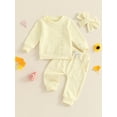 thumbnail image 2 of FEORJGP Toddler Girl 3 Pcs Casual Outfits 0 6M 12M 18M 2T 3T Infant Baby Long Sleeve Sweatshirts Daisy Embroidery Pullovers Crew Neck Tops with Elastishion Cute Comfy Clothes for Spring Fall, 2 of 6