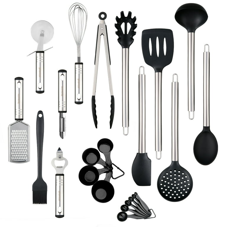 23-Piece Stainless S Kitchen Utensil Set, With Fda Lfgb Approved  Heat-Resistant Silicone Head-Disher Safe Cooking Tool, Small Tool For Pots,  Non-Scratch Non-Stick Pan 