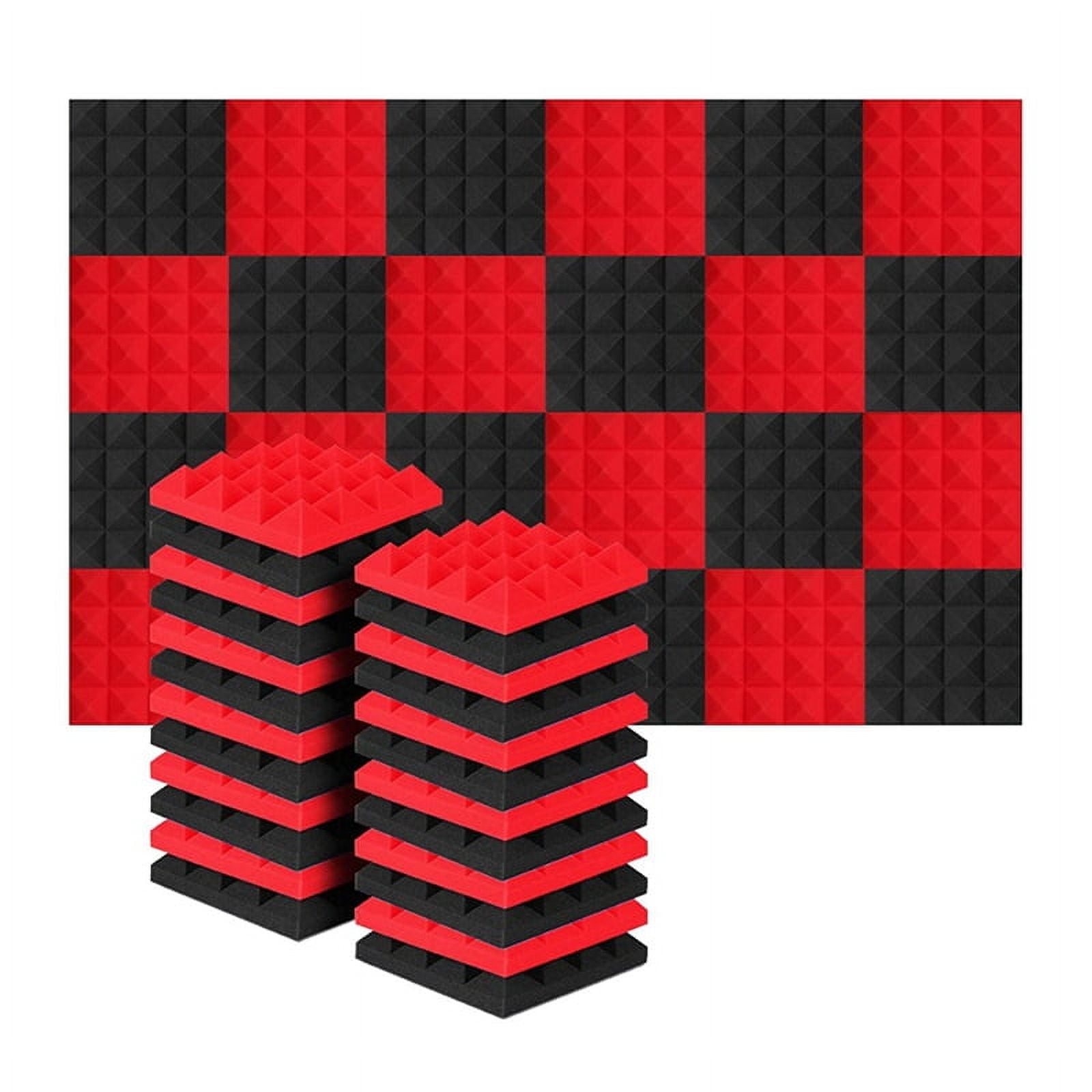 48Pcs 25X25X5Cm Studio Acoustic Soundproof Foam Pyramid Noise Insulation Sound Absorption Treatment Panels Black+Red