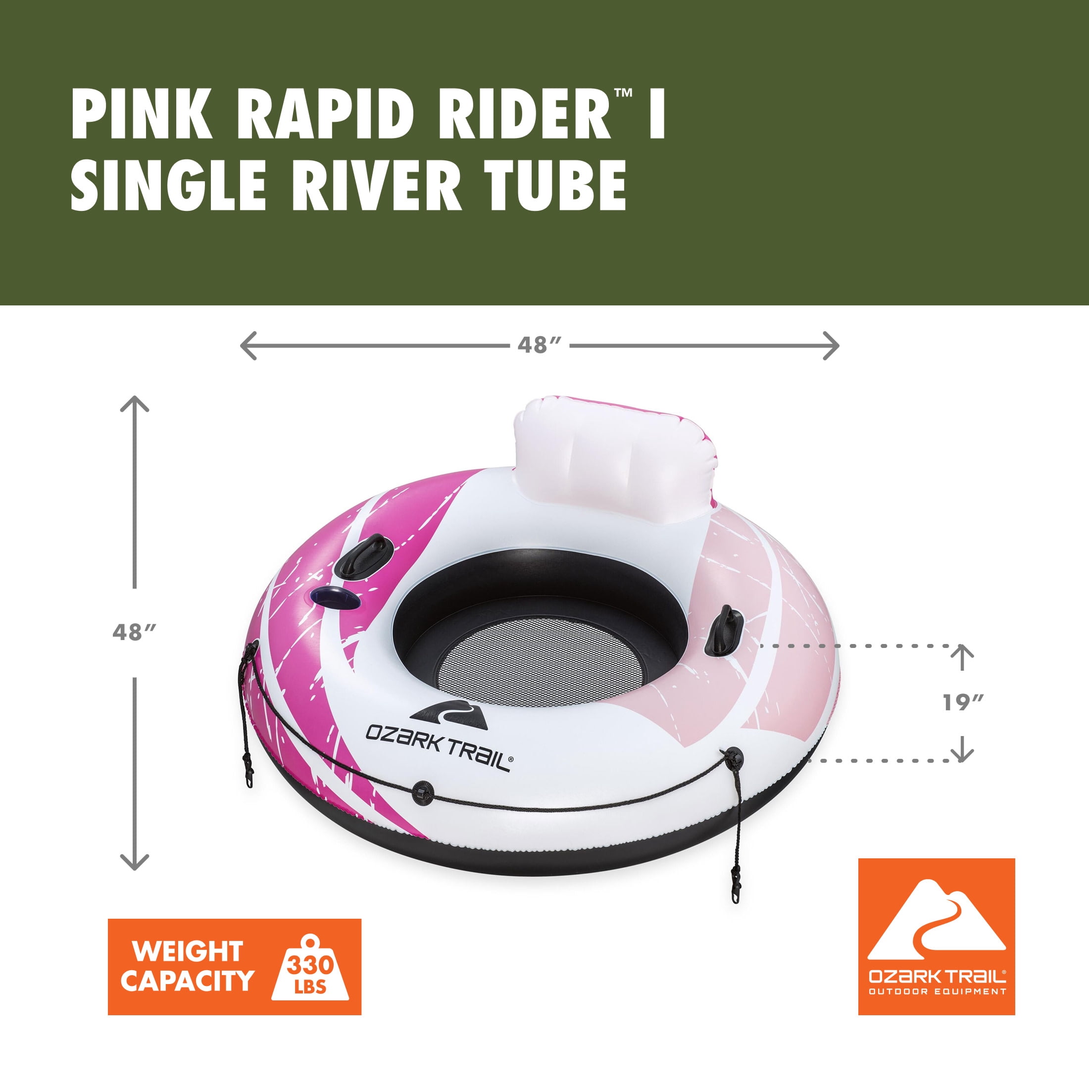 Ozark Trail Rapid Rider 48in Pink Single River Tube with Mesh Seat