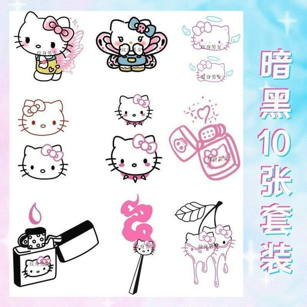 Pegatina de tatuaje de Hello Kitty con animación de dibujos animados, pegatina pequeña y fresca de Hello Kitty para niños, impermeable, para chicas sexys