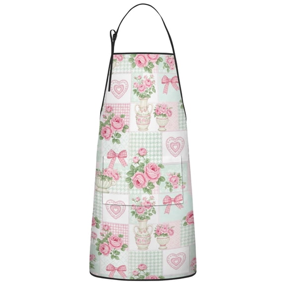 Pioneer Flower Floral Print Pattern Cotton Linen Apron with Pockets, Waterproof Adjustable, 33x27 Inch for Kitchen, Gardening, BBQ, Salon