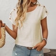 thumbnail image 7 of Mittory Women's Hollow Out T-Shirt Eyelet Summer Boat Neck Button Decor Short Sleeve Solid Tees Tops, 7 of 7