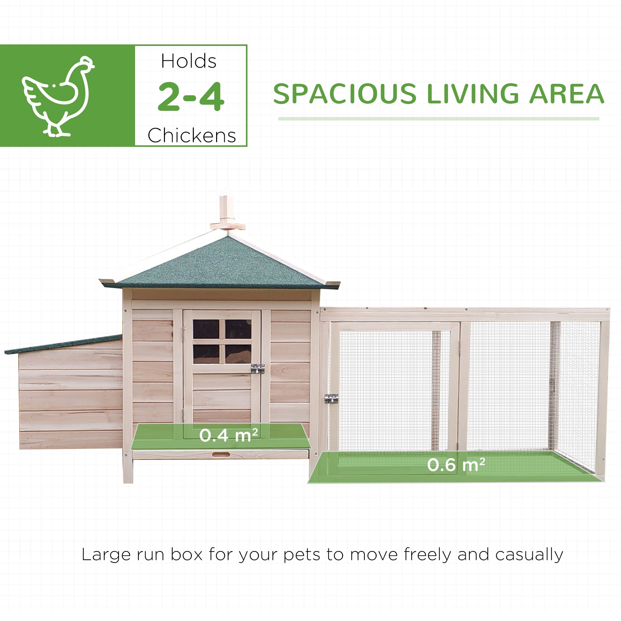 77" Wooden Chicken Coop with Nesting Box, Cute Outdoor Hen House with Removable Tray, Ramp Run, for Garden Backyard, Natural