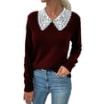 thumbnail image 1 of Suéter rojo de color puro, talla L, otoño-invierno, manga larga, cuello de encaje, prendas de punto para mujer, 1 of 6