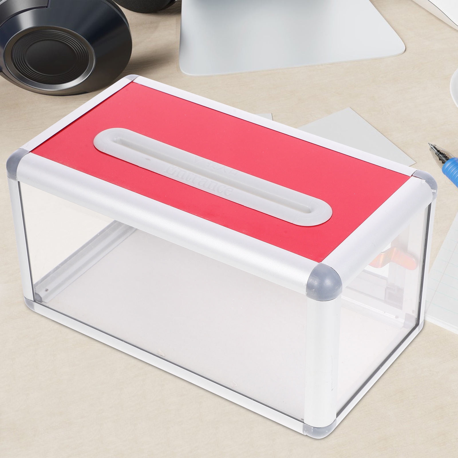 AURARMLET Portable Transparent Business Card Holder with Lock, Aluminum Alloy Desktop Organizer for Office and Home Use