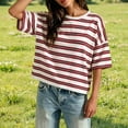 thumbnail image 2 of Trendfront Womens Stripe Print T Shirts Crew Neck Short Sleeve Oversized Drop Shoulder Loose Fit Casual Summer Everyday Wear Basic Classic Slouchy Top, 2 of 4