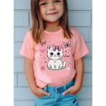 thumbnail image 1 of Camiseta estampada "Girl Just Smile" con un adorable gatito blanco para niña. Camisa informal de manga corta de algodón suave con lazo rosa y diseño de corazones y estrellas. Ideal para primavera, ve, 1 of 6