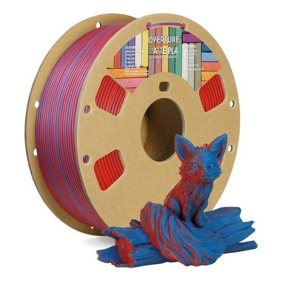 OVERTURE Dual Color Matte PLA 3D Printer Filament 1.75mm Matte PLA 1kg Cardboard Spool (2.2lbs) Dimensional Accuracy +/- 0.02 mm (Matte Blue-Red)