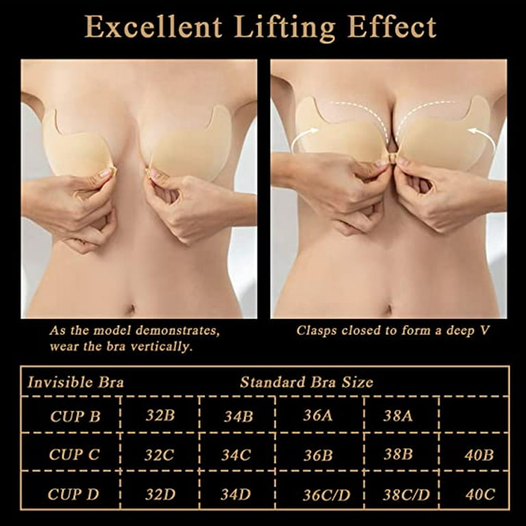 2 Pairs Sticky Bras Strapless Bra for Women, Beige Reusable Self Adhesive  Backless Bra,Applicable to A-D cup 