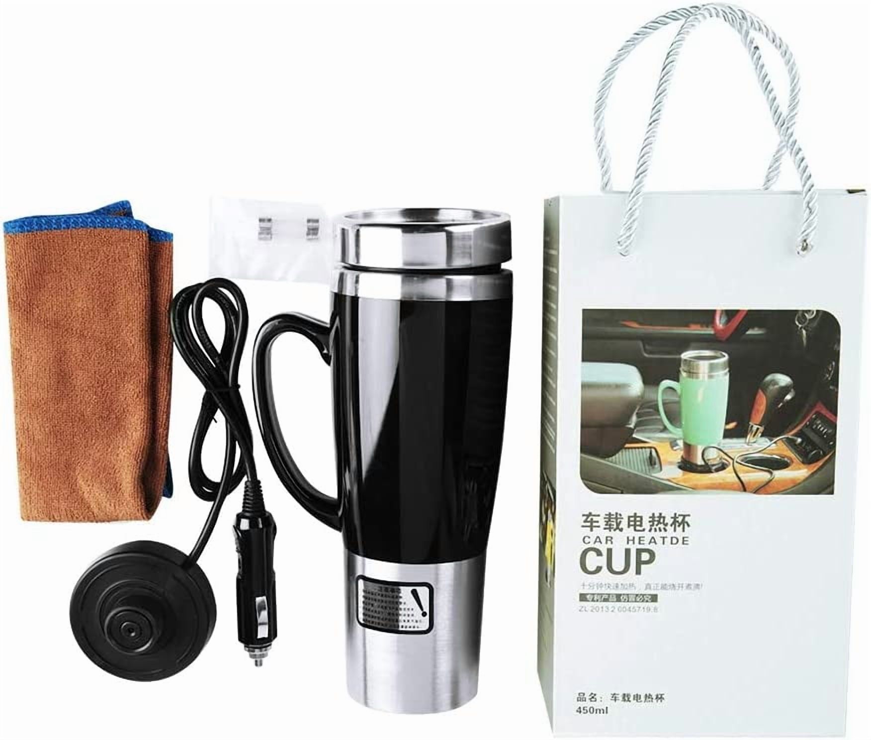 ABCISI 12V Car Kettle Boiler - 450ml Electric Water Insulated Car Mug - Travel Heating Cup Kettle - Car Heating Travel Cup for Hot Coffee/Milk/Tea(Black)