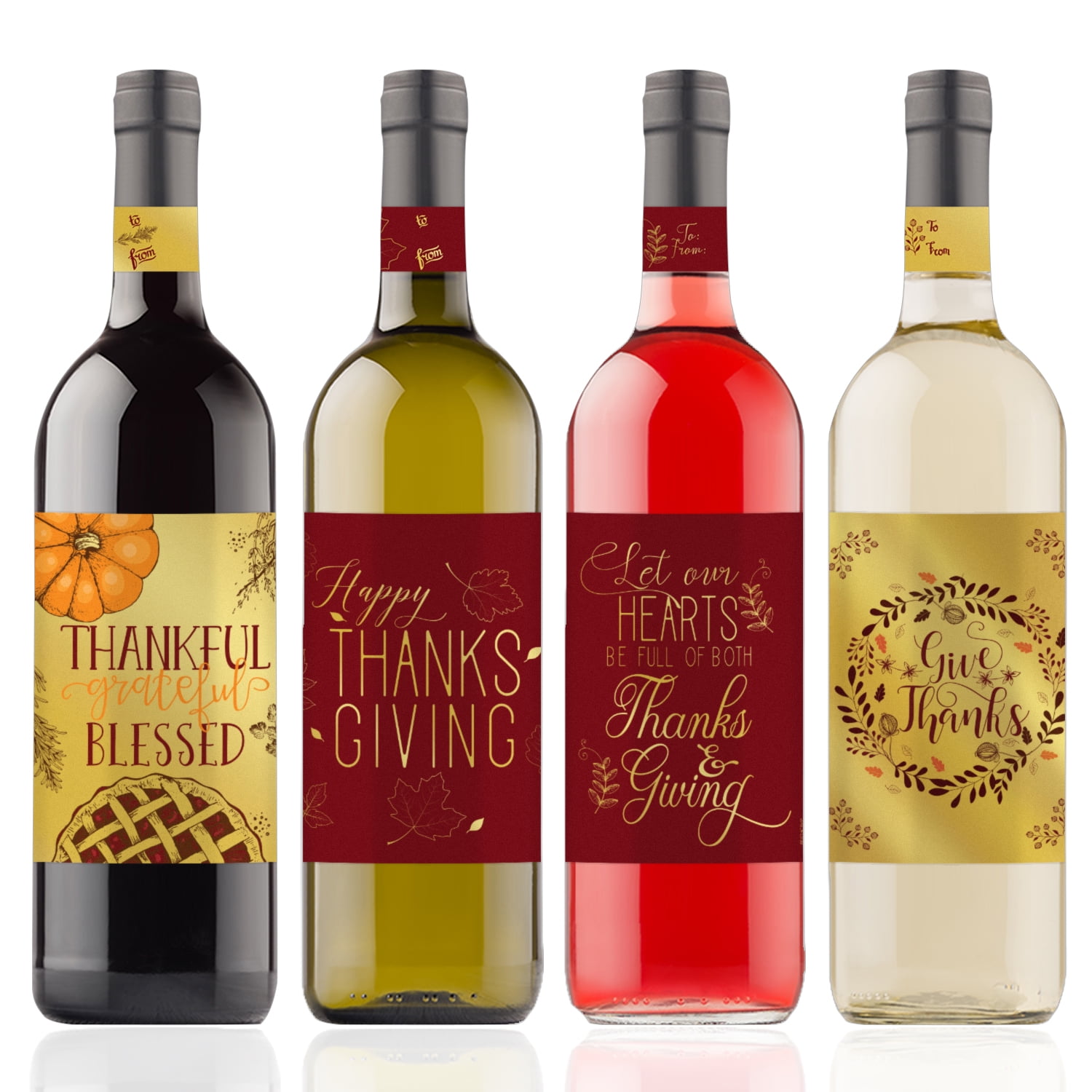thanksgiving wine bottle stickers 4ct gold metallic foil wine bottle stickers