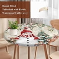 thumbnail image 4 of Beige Christmas Round Tablecloth, Fitted Table Cover with Elastic for 45"-54" Round Tables, Snowman Xmas Tree Elk Poinsettia Table Cloth Outdoor Indoor Dinning Party Waterproof Tablecloths, 4 of 7