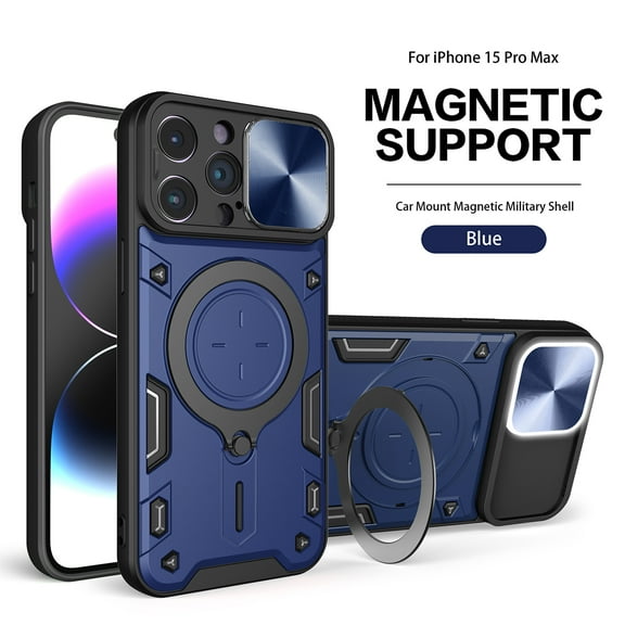 APPLE IPHONE 15 PRO MAX Phone Cases, TPU PC Shockproof Magnetic Phone Case with Free Adjustment Ring Holder for IPHONE 15 PRO MAX in Blue