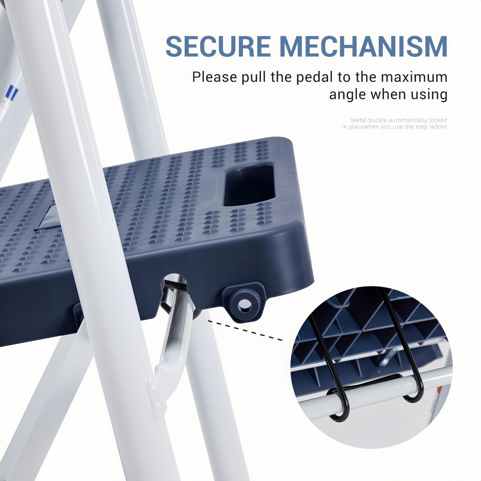 Kelno 3 Step Ladder 800Lbs Capacity Folding Step Stool with Anti Slip Pedals Safety Handrail, Blue White