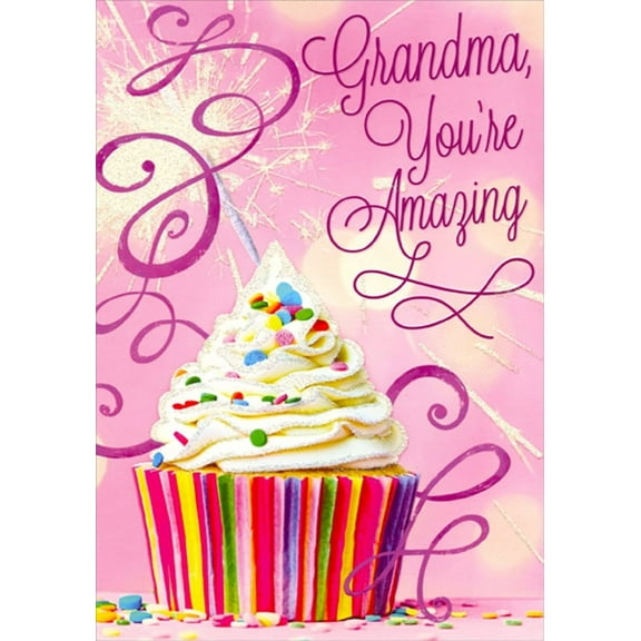 Designer Greetings You're Amazing: Cupcake with White Frosting and Sprinkles Birthday Card for Grandma