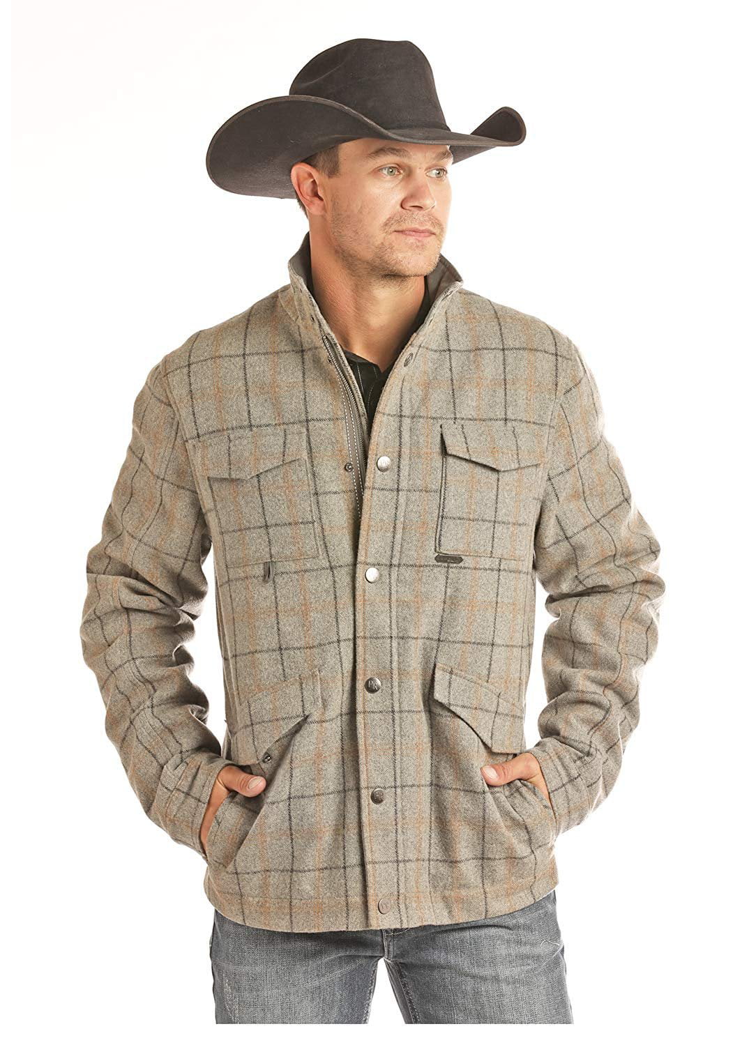 Powder River Outfitters Mens Heather Grey Plaid Coat (XX-Large ...