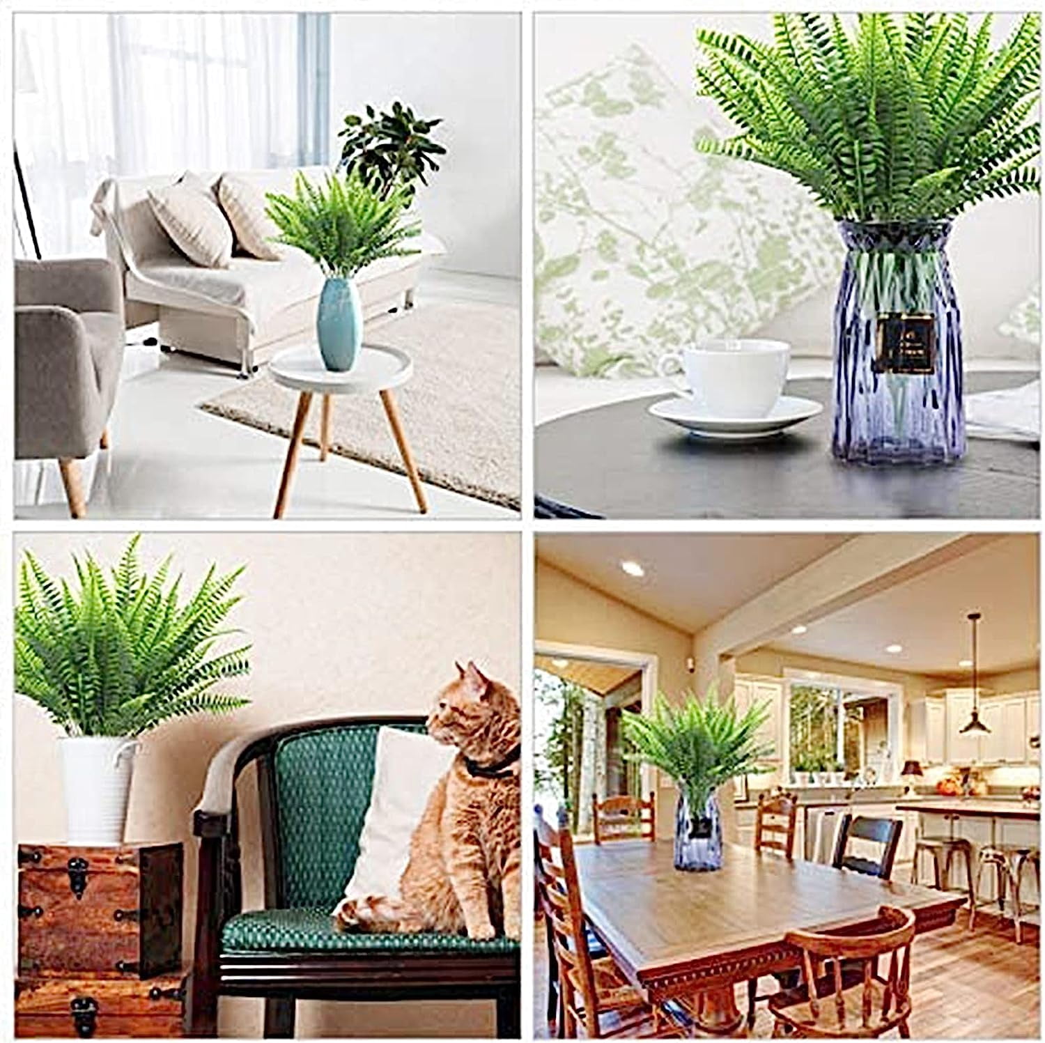 20 Bundles Artificial Plants Summer Decor Fake Plants Greenery Faux Plant Boston Fern Outdoor UV Resistant Artificial Flowers Plants Outside Indoor for Home Garden Spring Decor