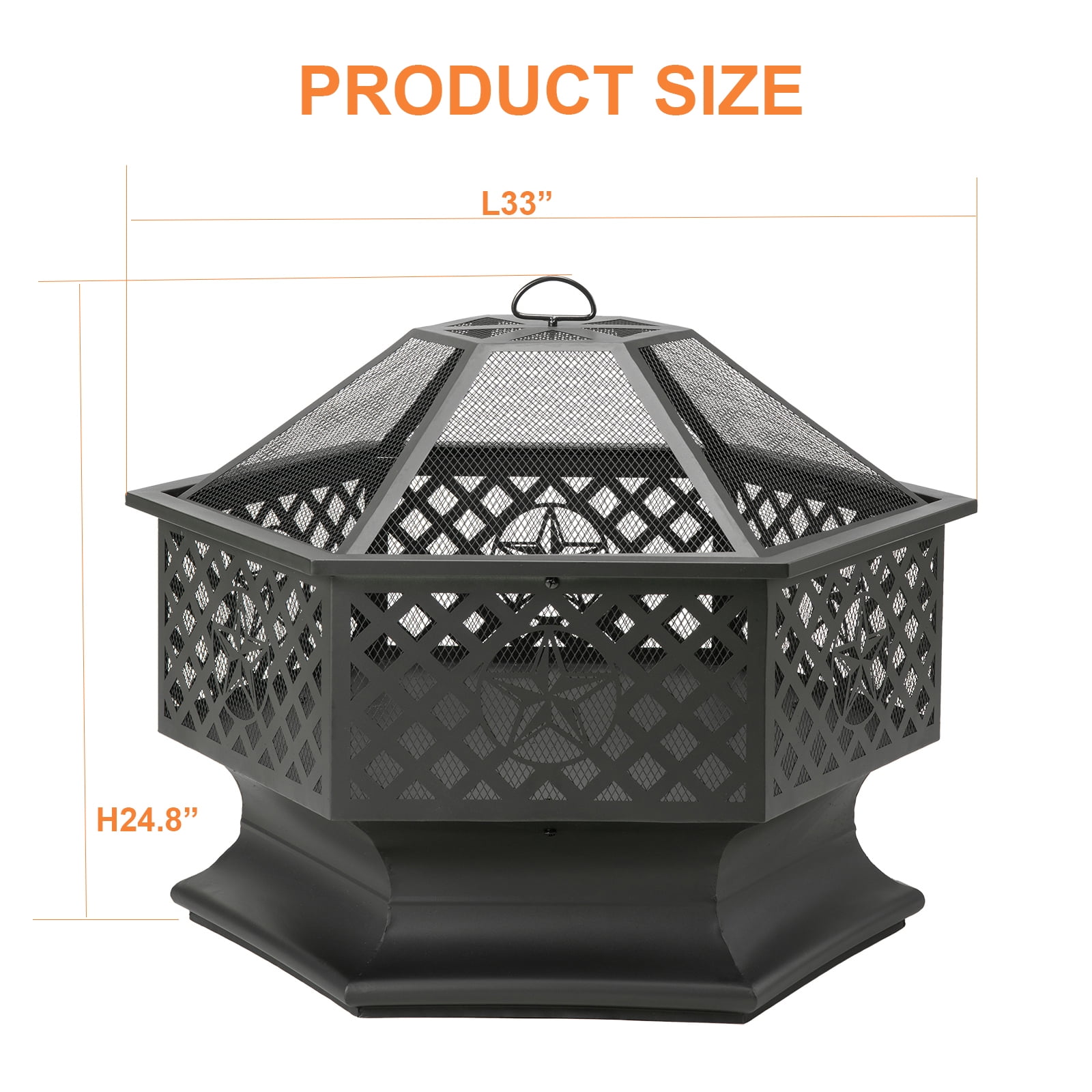 Outvue 33“ Hexagonal Outdoor Wood Burning Fire Pit
