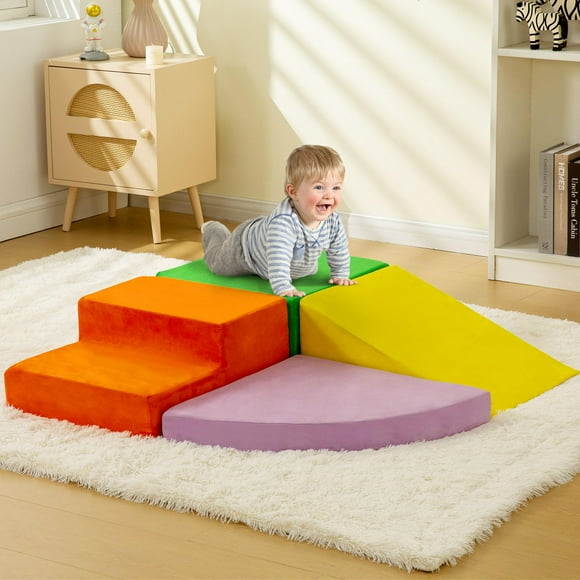 RELIANCER 4PCS Climb & Crawl Foam Block Play Set,Toddler Modular Foam Climbing Blocks,Interactive Kids Soft Building Blocks Toy Set,Indoor Climb and Slide Game Set,Educational C