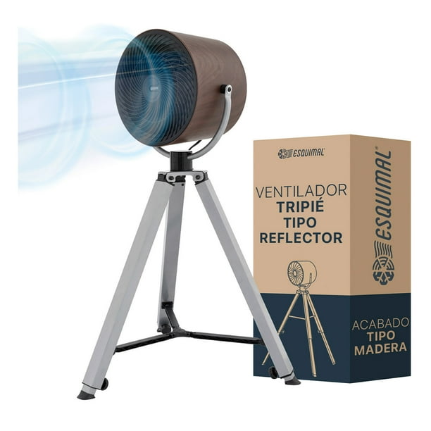 Ventilador de Pedestal con Tripié tipo Reflector, Estilo Retro Industrial (Madera, 124 cm)