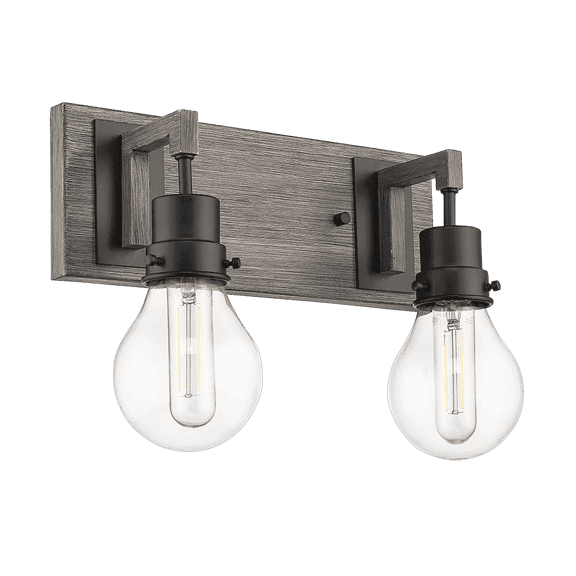 Roxton 2-Light Black and Wood Rustic Farmhouse Bathroom Vanity Light Wall Sconce