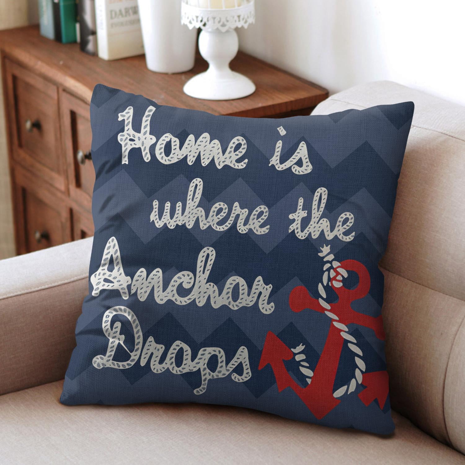 Blue Compass Anchor Sailboat Throw Pillow Cases 16x16, Set of 2, Coastal Navigation Throw Pillow Cases, Ocean Theme Decorative Cushion Covers for Couch Sofa Living Room Home